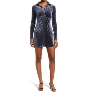 SOPHIE RUE BLUE VELVET BUTTON DOWN LONG SLEEVED SHIRTDRESS SHIRT DRESS SZ XL